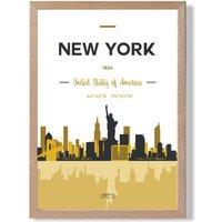 ARTZE New York Yellow & Black City Skyline Framed Print SIZE: A3 with Oak Frame | Size: A4