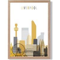 ARTZE Liverpool Yellow & Grey City Skyline Framed Print SIZE: A3 with Oak Frame | Size: A4