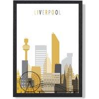 ARTZE Liverpool Yellow & Grey City Skyline Framed Print SIZE: A3 with Black Frame