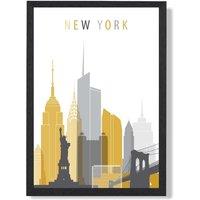 ARTZE New York Yellow & Grey City Skyline Framed Print SIZE: A3 with Black Frame | Size: A4