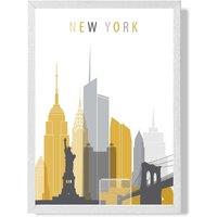 ARTZE New York Yellow & Grey City Skyline Framed Print SIZE: A2 with White Frame | Size: A4