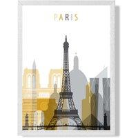 ARTZE Paris Yellow & Grey City Skyline Framed Print SIZE: A3 with White Frame