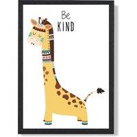 ARTZE Be Kind Giraffe Tribal Animal Quote Framed Print SIZE: A3 with Black Frame in Yellow | Size: A4