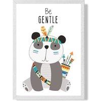 ARTZE Be Gentle Panda Tribal Animal Quote Framed Print SIZE: A2 with White Frame in Grey | Size: A3