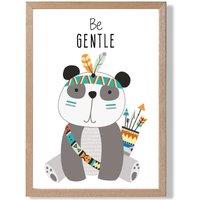 ARTZE Be Gentle Panda Tribal Animal Quote Framed Print SIZE: A4 with Oak Frame in Grey | Size: A3