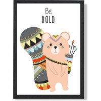 ARTZE Be Bold Squirrel Tribal Animal Quote Framed Print SIZE: A4 with Black Frame in Peach