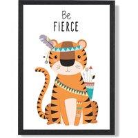 ARTZE Be Fierce Tiger Tribal Animal Quote Framed Print SIZE: A3 with Black Frame in Orange | Size: A4