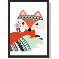ARTZE Peeking Red Fox Tribal Animal Framed Print SIZE: A3 with Black Frame | Size: A4