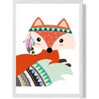 ARTZE Peeking Red Fox Tribal Animal Framed Print SIZE: A2 with White Frame | Size: A3