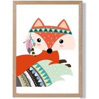 ARTZE Peeking Red Fox Tribal Animal Framed Print SIZE: A4 with Oak Frame | Size: A3