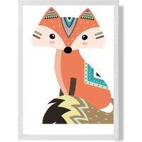 ARTZE Sitting Orange Fox Tribal Animal Framed Print SIZE: A2 with White Frame | Size: A4