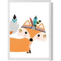 ARTZE Peeking Orange Fox Tribal Animal Framed Print SIZE: A2 with White Frame | Size: A4
