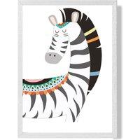 ARTZE Peeking Zebra Tribal Animal Framed Print SIZE: A4 with White Frame in Grey