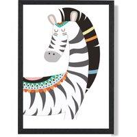 ARTZE Peeking Zebra Tribal Animal Framed Print SIZE: A4 with Black Frame in Grey | Size: A3