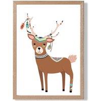 ARTZE Deer Tribal Animal Framed Print SIZE: A2 with Oak Frame in Brown | Size: A3