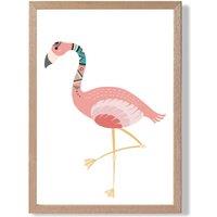 ARTZE Flamingo Tribal Animal Framed Print SIZE: A3 with Oak Frame in Pink