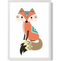 ARTZE Orange Fox Tribal Animal Framed Print SIZE: A3 with White Frame | Size: A4