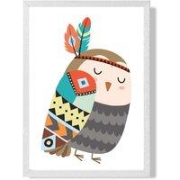 ARTZE Owl Tribal Animal Framed Print SIZE: A4 with White Frame in Grey | Size: A3
