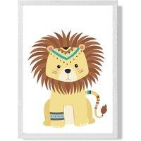 ARTZE Lion Tribal Animal Framed Print SIZE: A3 with White Frame in Yellow