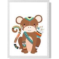 ARTZE Monkey Tribal Animal Framed Print SIZE: A4 with White Frame in Brown | Size: A3