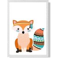 ARTZE Orange Fox Tribal Animal Framed Print SIZE: A3 with White Frame | Size: A4