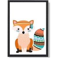ARTZE Orange Fox Tribal Animal Framed Print SIZE: A2 with Black Frame | Size: A3