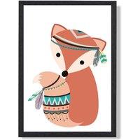 ARTZE Fox Tribal Animal Framed Print SIZE: A3 with Black Frame in Orange | Size: A4