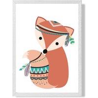 ARTZE Fox Tribal Animal Framed Print SIZE: A4 with White Frame in Orange