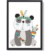 ARTZE Panda Tribal Animal Framed Print SIZE: A2 with Black Frame in Grey | Size: A4