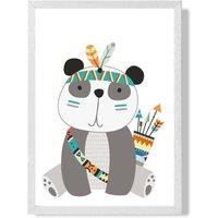 ARTZE Panda Tribal Animal Framed Print SIZE: A4 with White Frame in Grey | Size: A3