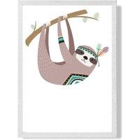 ARTZE Sloth Tribal Animal Framed Print SIZE: A3 with White Frame in Brown