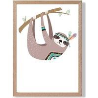 ARTZE Sloth Tribal Animal Framed Print SIZE: A2 with Oak Frame in Brown | Size: A3