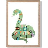 ARTZE Snake Tribal Animal Framed Print SIZE: A2 with Oak Frame in Pale Green | Size: A3