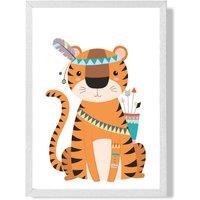 ARTZE Tiger Tribal Animal Framed Print SIZE: A2 with White Frame in Orange | Size: A4