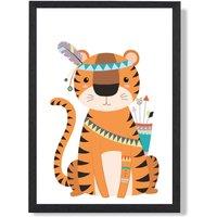 ARTZE Tiger Tribal Animal Framed Print SIZE: A3 with Black Frame in Orange