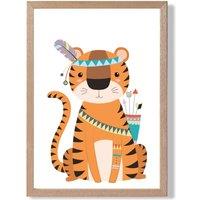 ARTZE Tiger Tribal Animal Framed Print SIZE: A2 with Oak Frame in Orange | Size: A3