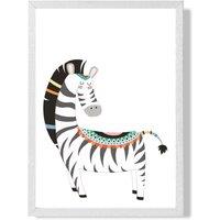 ARTZE Zebra Tribal Animal Framed Print SIZE: A3 with White Frame in Grey