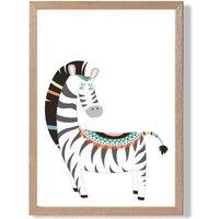 ARTZE Zebra Tribal Animal Framed Print SIZE: A4 with Oak Frame in Grey | Size: A3