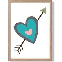 ARTZE Tribal Blue Heart & Arrow Framed Print SIZE: A4 with Oak Frame in Bright Blue