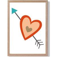ARTZE Tribal Orange Heart & Arrow Framed Print SIZE: A3 with Oak Frame | Size: A4