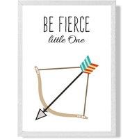 ARTZE Be Fierce Arrow Tribal Quote Framed Print SIZE: A2 with White Frame in Bright Blue | Size: A4