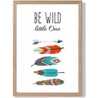 ARTZE Be Wild Feathers Tribal Quote Framed Print SIZE: A3 with Oak Frame in Red