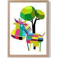ARTZE Cow Bright Geometric Animal Framed Print SIZE: A3 with Oak Frame