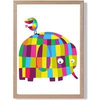 ARTZE Elephant Bright Geometric Animal Framed Print SIZE: A3 with Oak Frame