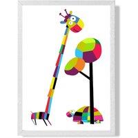 ARTZE Giraffe Bright Geometric Animal Framed Print SIZE: A3 with White Frame