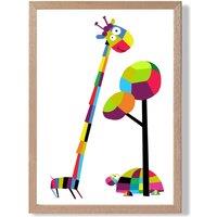 ARTZE Giraffe Bright Geometric Animal Framed Print SIZE: A3 with Oak Frame