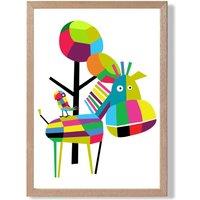 ARTZE Zebra Bright Geometric Animal Framed Print SIZE: A4 with Oak Frame