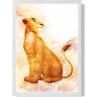 ARTZE Nala Watercolour Lion King Framed Print SIZE: A4 with White Frame in Orange | Size: A3