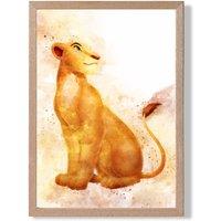 ARTZE Nala Watercolour Lion King Framed Print SIZE: A4 with Oak Frame in Orange | Size: A3