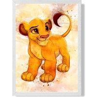 ARTZE Simba Cub Watercolour Lion King Framed Print SIZE: A3 with White Frame in Yellow